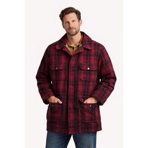 Woolrich Men's 503 Long Plaid Wool Hunting Ice Fishing Coat Game Pockets Sz 48